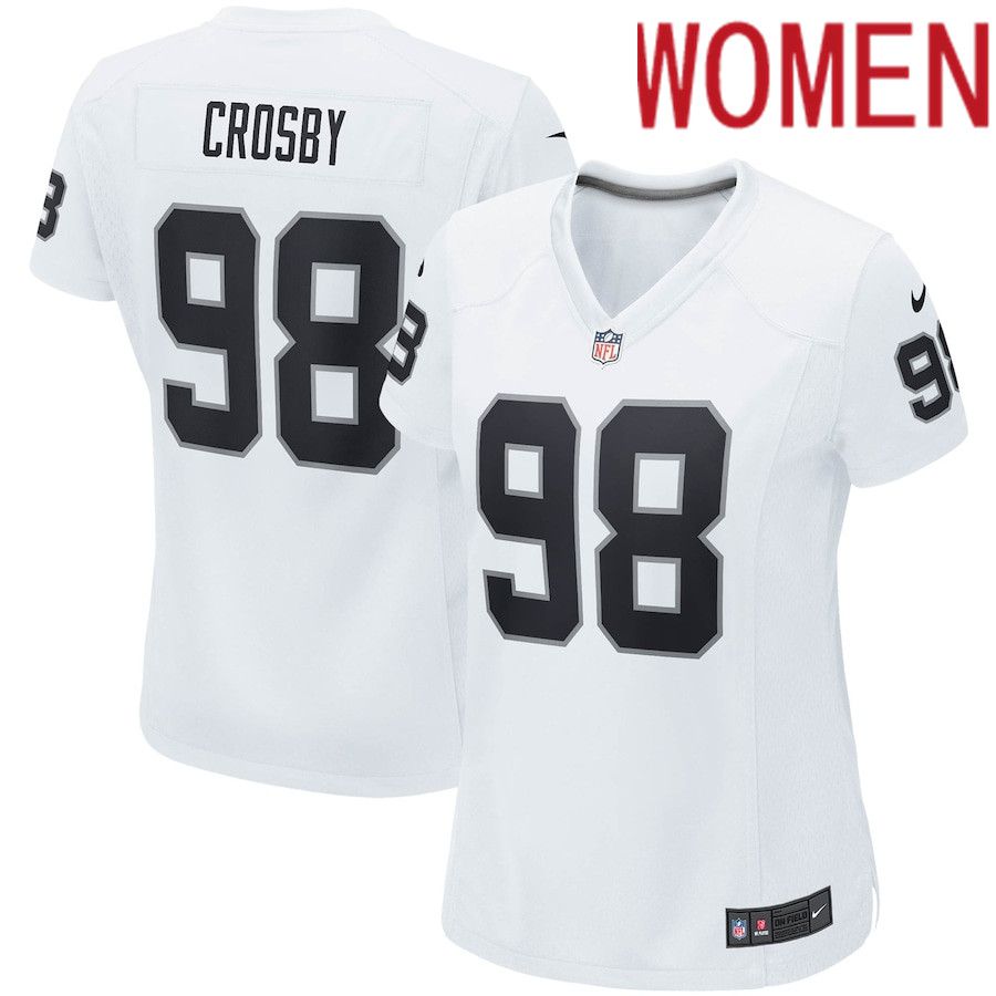 Women Oakland Raiders #98 Maxx Crosby Nike White Game NFL Jersey->women nfl jersey->Women Jersey
